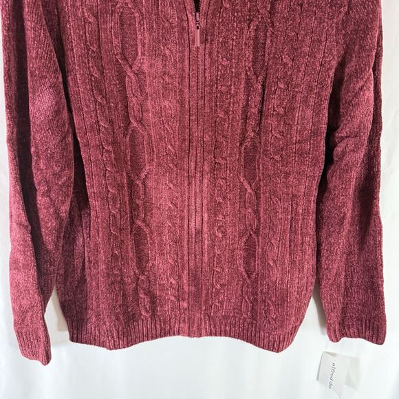 New Alfred Dunner Acadia Sweater Women's Large Chenille Knit Full Zip Brick Red - Picture 3 of 11